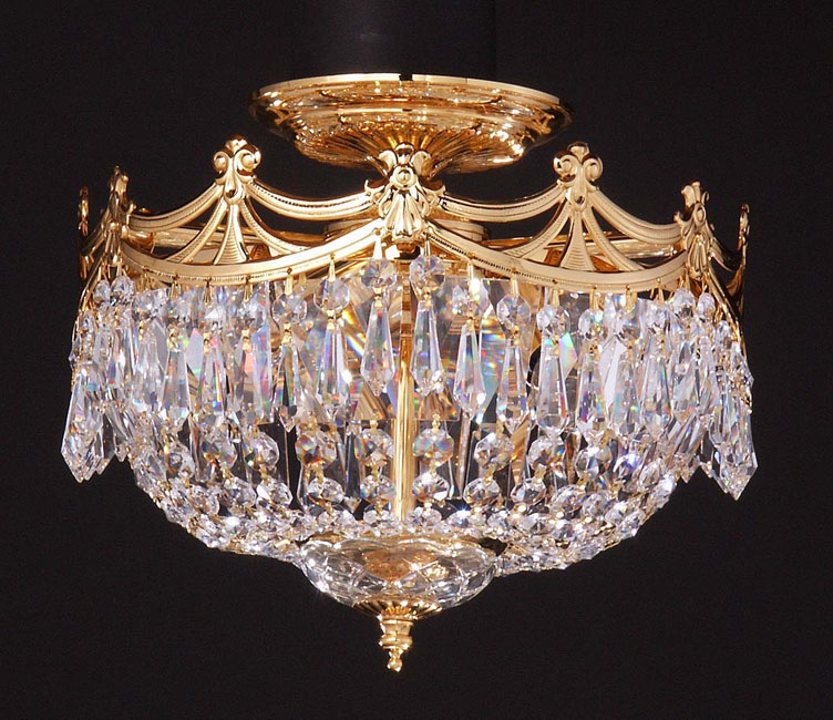 Crystal Semi Flush Gold Chandelier Asfour Crystal Ceiling Lights