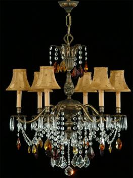 Chandeliers - Antique Brass Chandelier- Murano Crystal