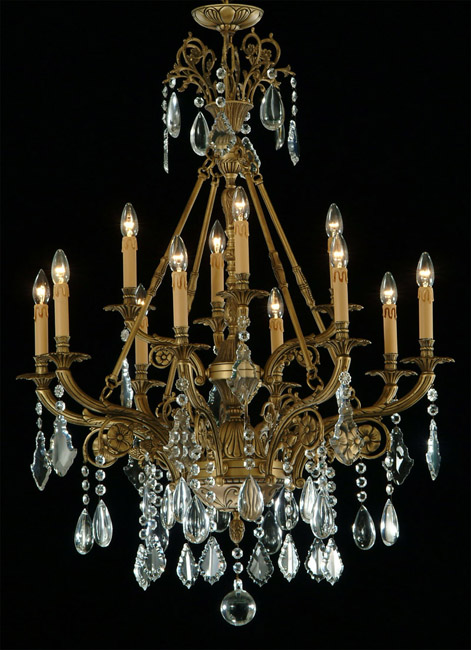 Pendant Light - Antique Brass Chandelier- Murano Crystal - Bronze