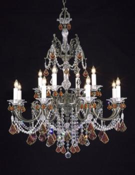 Pendant Light - Antique Brass Chandelier- Murano Crystal
