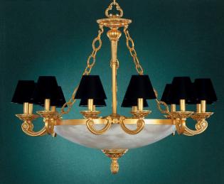 Alabaster chandelier - Mat gold chandelier-brown patina + alabaster