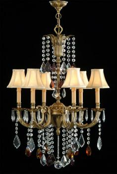 Chandeliers - Antique Brass Chandelier- Murano Crystal