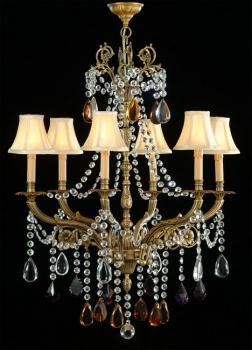 Pendant Light - Antique Brass Chandelier- Murano Crystal