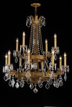 Chandeliers - Antique Brass Chandelier- Murano Crystal