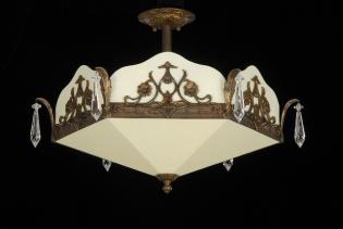 Foyer chandelier - Chandelier Rust Brown-cream glass