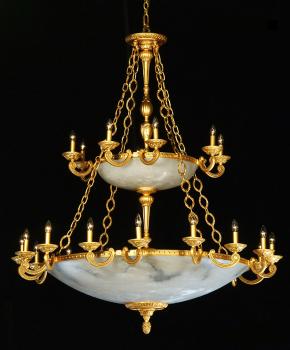 Foyer chandelier - Chandelier mat gold-brown patine-White Alabaster