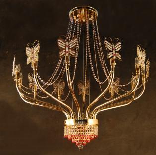 Lustre en cristal  - Lustre  Or - verre couleur
