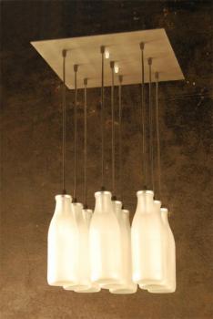 Glass bottle chandelier - Satin nickel