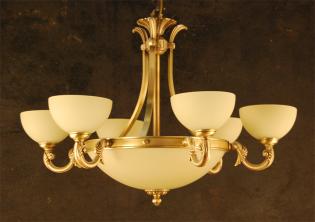 Chandelier brass and glass - ANTIQUE BRASS  CREAM  GLASS